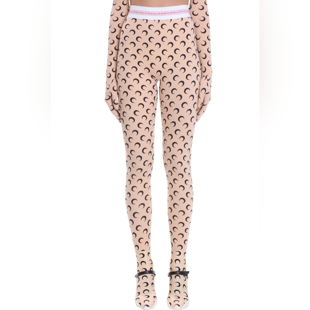 MARINE SERRE FUSEAUX ALL OVER CRESCENT MOON LEGGINGS - TAN - POLYAMIDE[S]